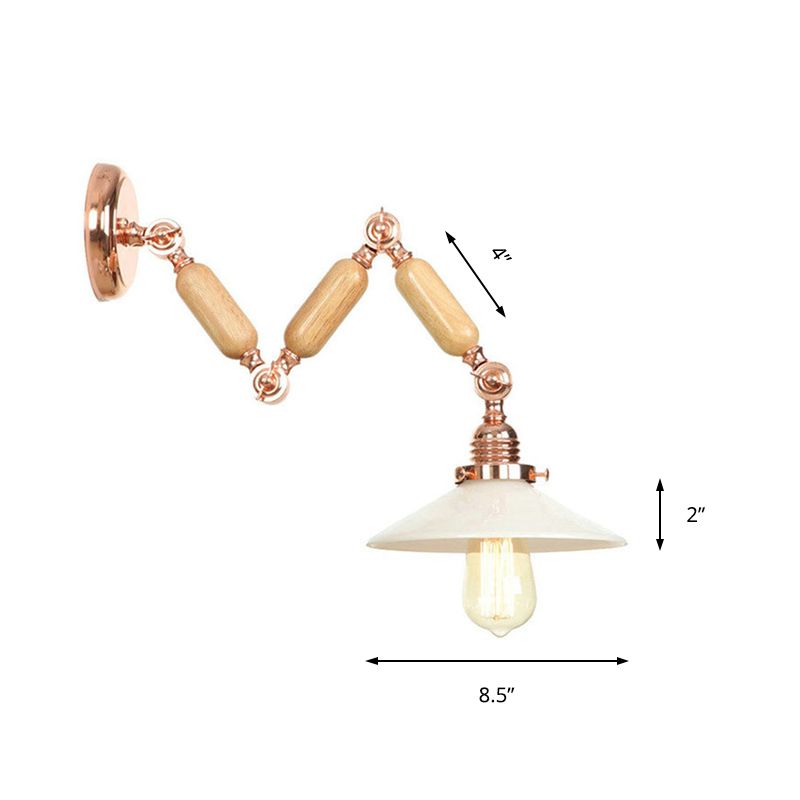 Holzkegelwandbeleuchtung Industrielles Opalglas 1 Licht Esszimmer Leuchte mit gebogenem Arm