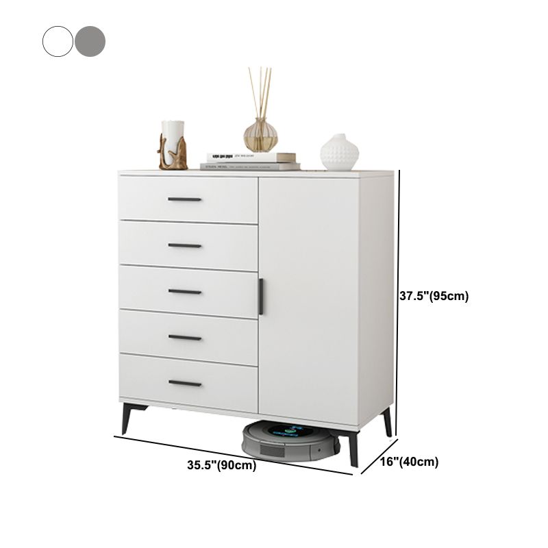 Wooden White  Accent Cabinet Modern Chest with 5 Drawers Modern