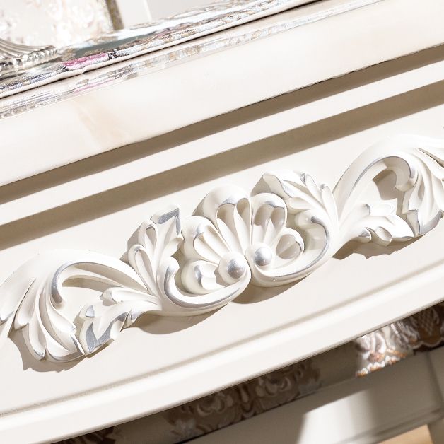 Victorian Style Marble Dining Set with White Rectangle Shape Table and 4 Legs Base for Home Use