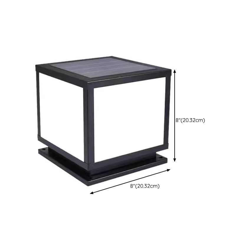 Square Shape Metal Outdoor Lights Modern Style 1 Light Solar Pillar Lamp in Black