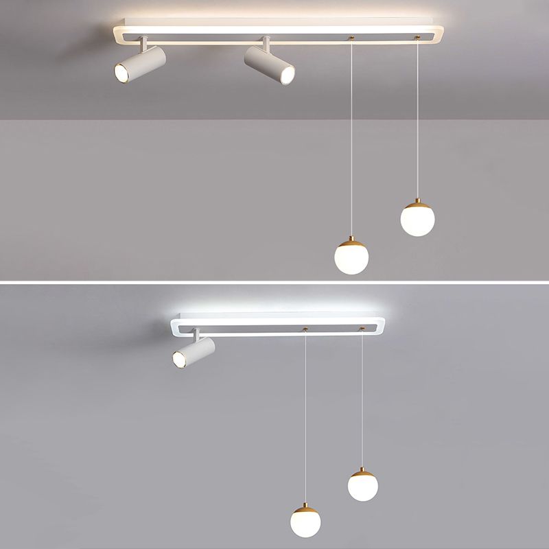 White Simplicity Long Strip LED Island Light Orb Mini Pendant Light + Spotlight Design Dining Room Creative Lighting Fixture