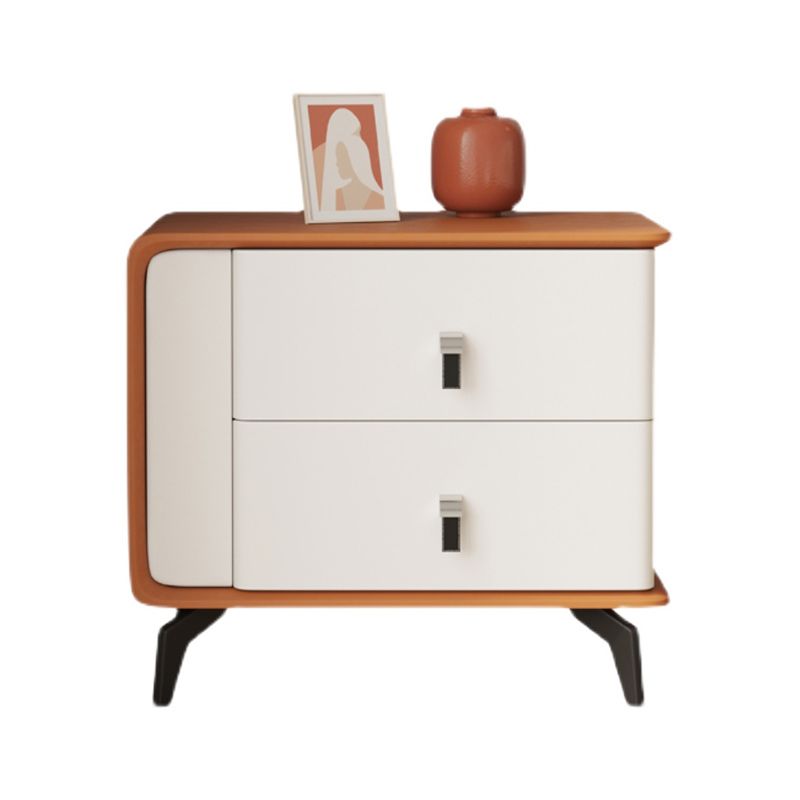 Modern Faux Leather Night Table 19'' Tall 2-Drawer Nightstand with Legs