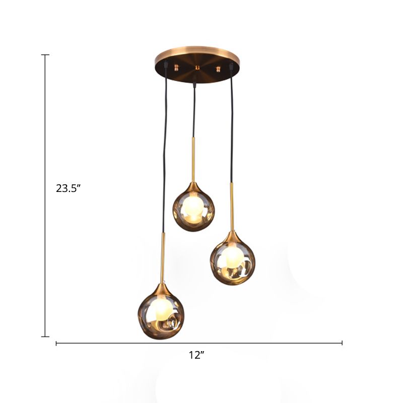 Ball Down Lighting Pendant Minimalism Glass 3-Head Dining Room Multiple Hanging Light