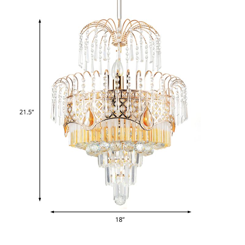 3/7 Lights Dining Room Ceiling Lamp with Layered Crystal Shade Modern Gold Chandelier Light, 18"/19.5" Wide