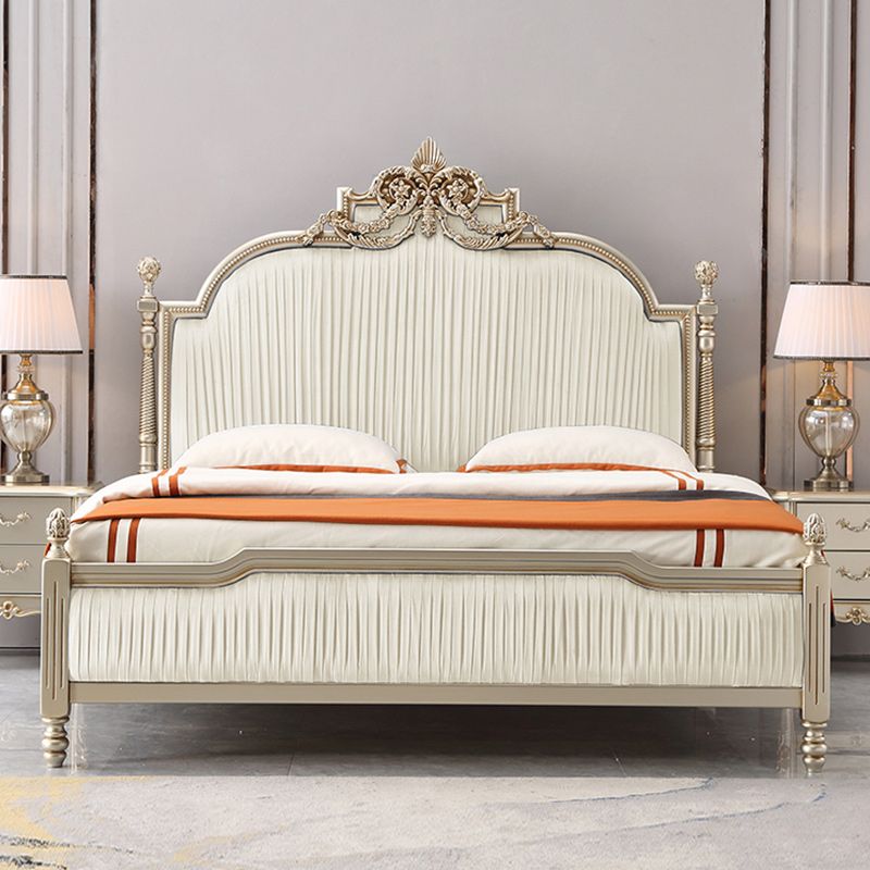 Victorian Upholstered Bed Frame with Nailhead Mattress Included Solid Wood Standard Bed