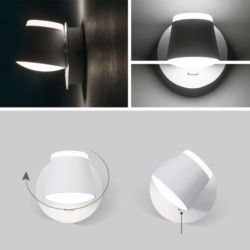 Modern Metal Wall Sconce LED Wall Light with Aluminum Shade in Black and White for Bedroom