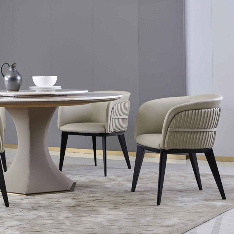 Contemporary Arm Chair Faux Leather Solid Back Dining Room Chair for Home