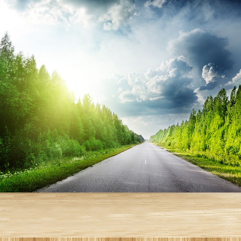 Road and Botanical Wall Mural Modern Decorative Living Room Wall Covering, Personalise