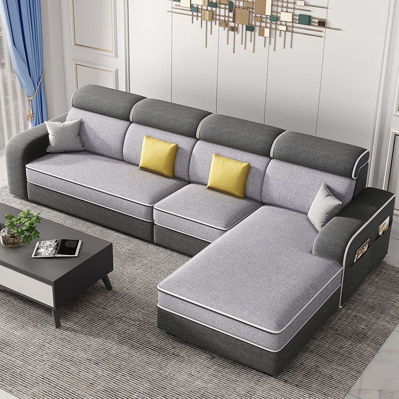 Scandinavian L-Shape Sectional with Square Arm and Storage for Four People