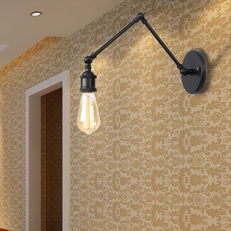 Iluminación de apliques de bombilla abierta industrial con brazo oscilante 1 Lámpara de pared metálica de luz en latón/negro para sala de estar