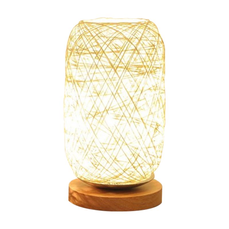 Bamboo Rattan Capsule Night Table Light Modern Asia 1-Light Beige/Coffee Nightstand Lamp