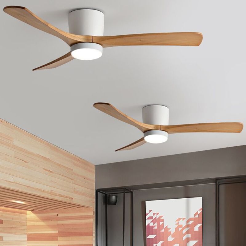 Contemporary Ceiling Fan Light Fixture Wooden LED Ceiling Flush Mount for Bedroom