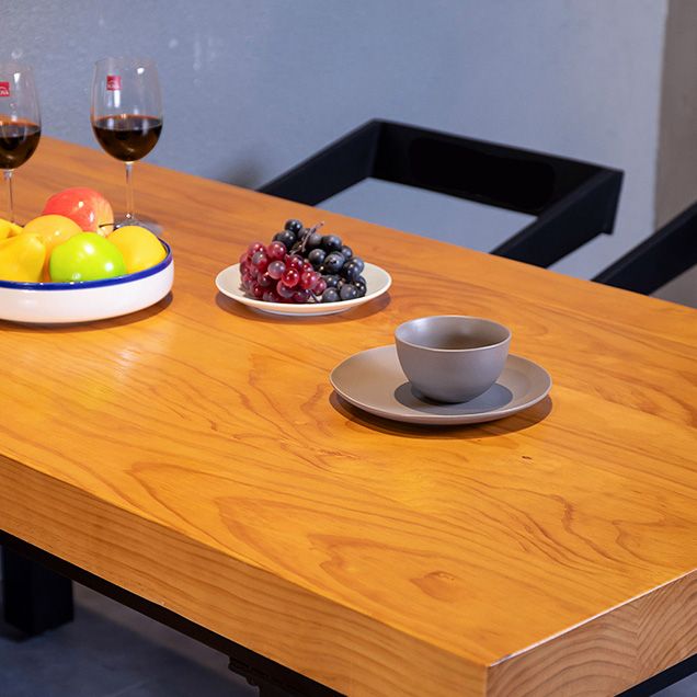 Rectangle Solid Wood Top Dining Table Industrial Iron Legs Dining Table
