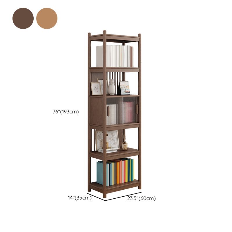 Brown/Natural Glass Paned Cabinet, Solid Wood Mid-Century Modern Cabinet