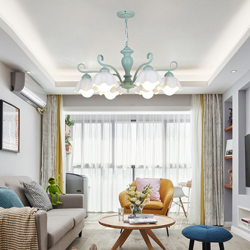 Ceramic Flower Chandelier Pendant Light Nordic Style Hanging Chandelier in Green