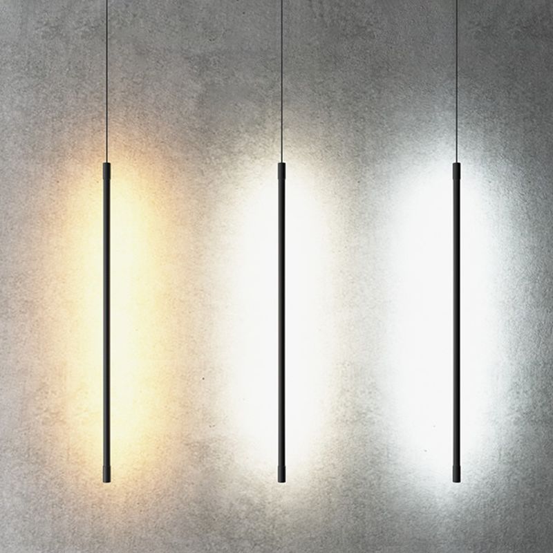 Minimalist Style LED Stick Pendant Metal Bedroom Linear Suspension Lighting in Black