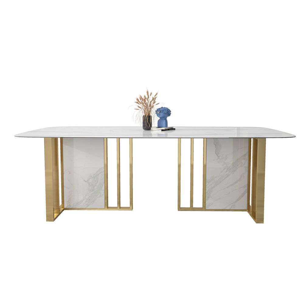 Glam Rectangle Dining Table Sintered Stone Table with Metal Legs for Home Use