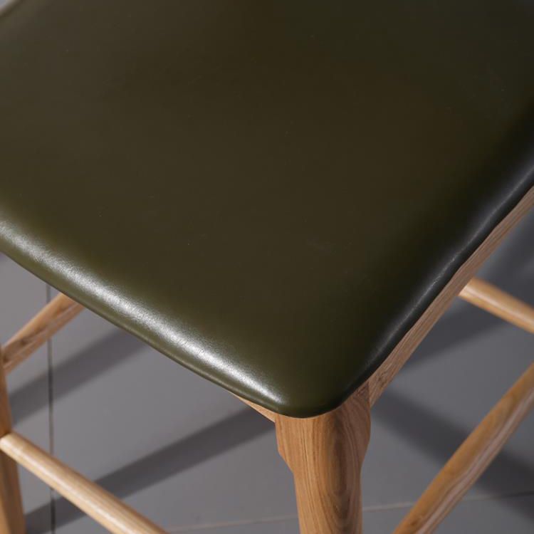 Faux Leather Dining Stools Industrial Bar Stool with Solid Wood Base