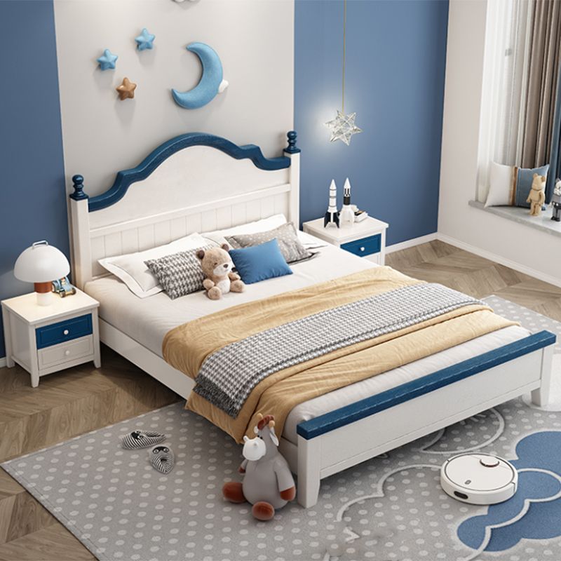Contemporary Kids Bed White Solid Wood Panel Headboard Mattress with Drawers