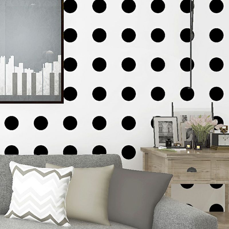 Black Polka Dots Wallpaper Roll Moisture-Resistant Wall Decor on White for Living Room