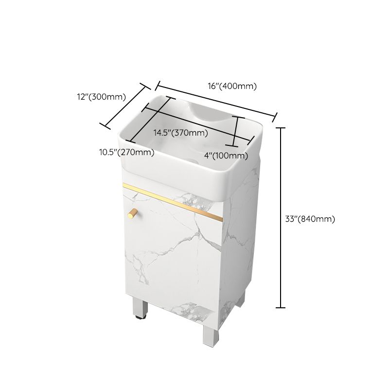 Rectangle Vanity Set White Single Sink Mirror Freestanding Bathroom Vanity with Door