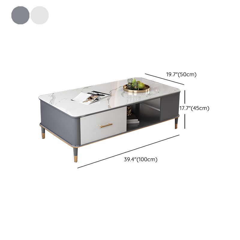 17"H Glam Coffee Table Rectangular Coffee Cocktail Table with Drawer
