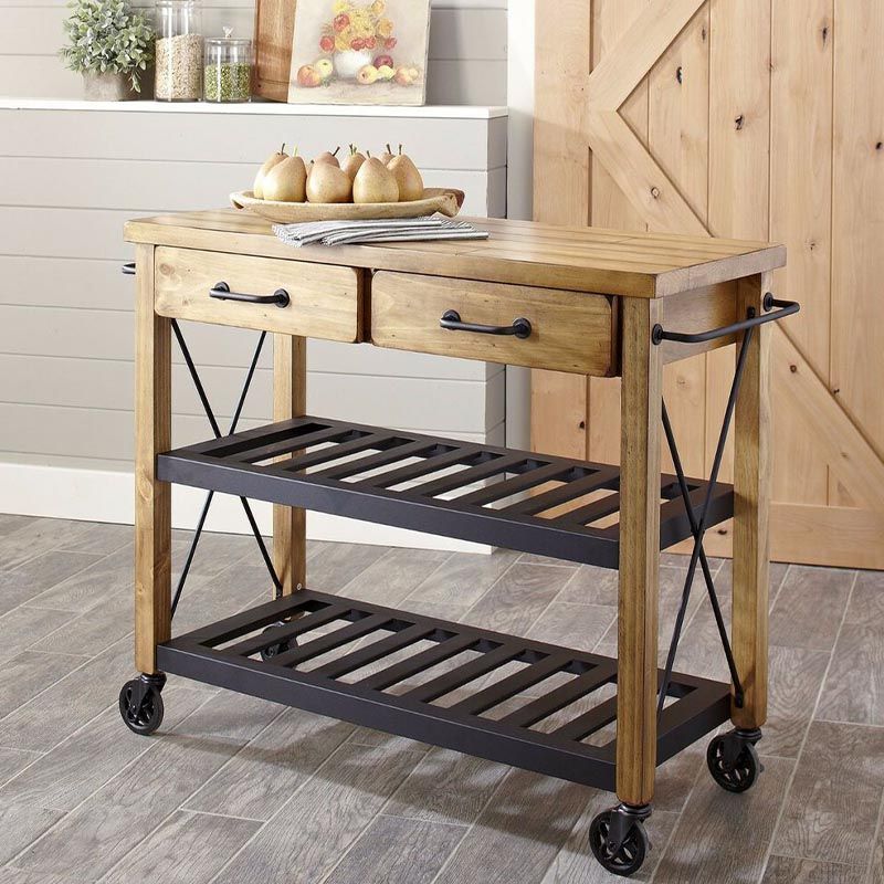 Modern Rolling Kitchen Cart Wood Kitchen Island Cart with Towel Rack