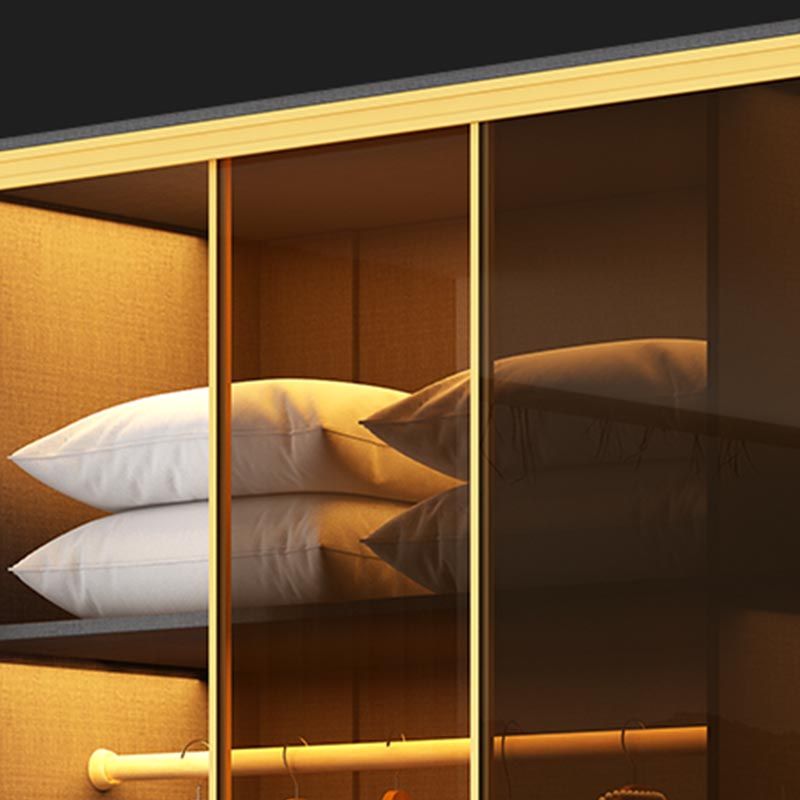 Contemporary Style 5 Tier Wardrobe Glass Cloth Rod Included Wardrobe Closet