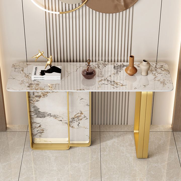 12 inch Wide Accent Table Rectangle Shape Stone Console Table for Hall