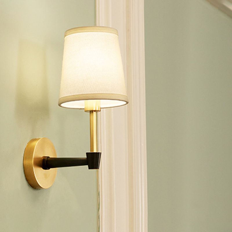 1/2-Head Wall Sconce Light Fixture Minimalist Conical Fabric Wall Mounted Lamp in Gold