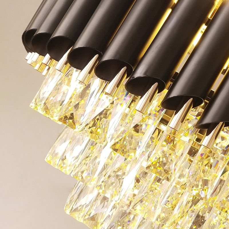 Gold Tiered Ceiling Fan Light Modernist K9 Crystal Flush Mount Led Light with Remote Control/Frequency Conversion for Dining Room