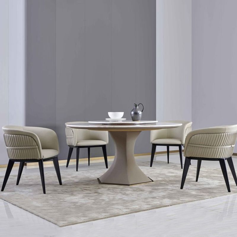 Parsons Arm Chair Leather Wooden Base Dining Chair for Dining Room