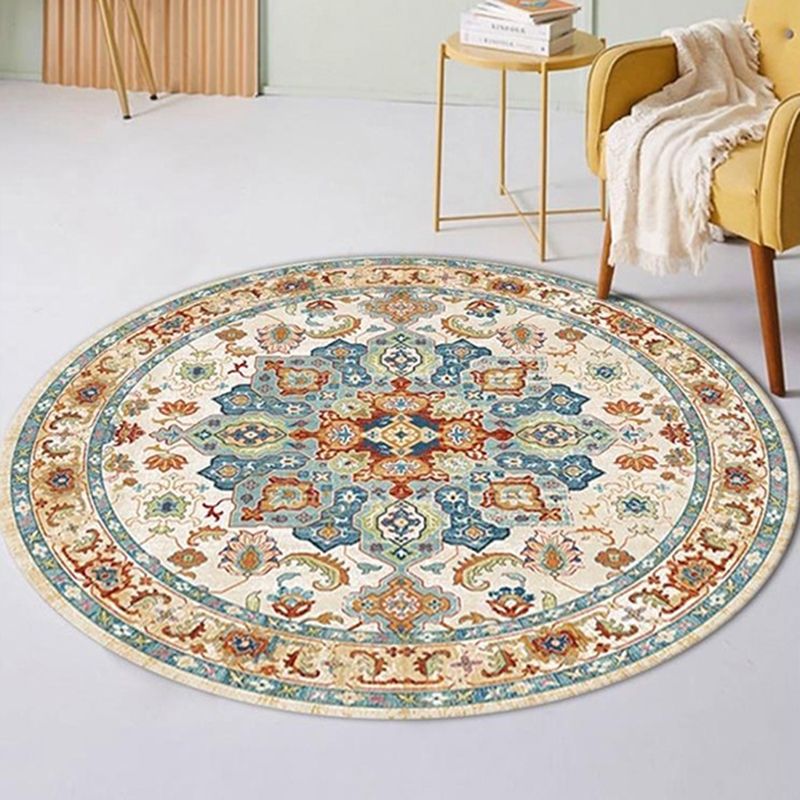 Round Medallion Print Rug Retro Polyester Carpet Stain Resistant Area Rug for Living Room