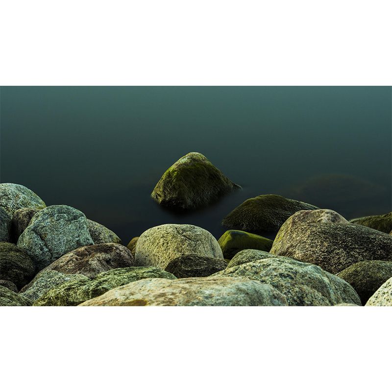 Contemporary Stone River Shore Mural for Ceiling Personalized Wall Decor in Green