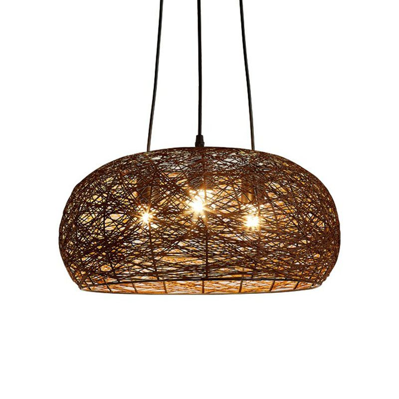 Restaurante Dome Shade Light Rattan 3 cabezas Luz colgante china liviana