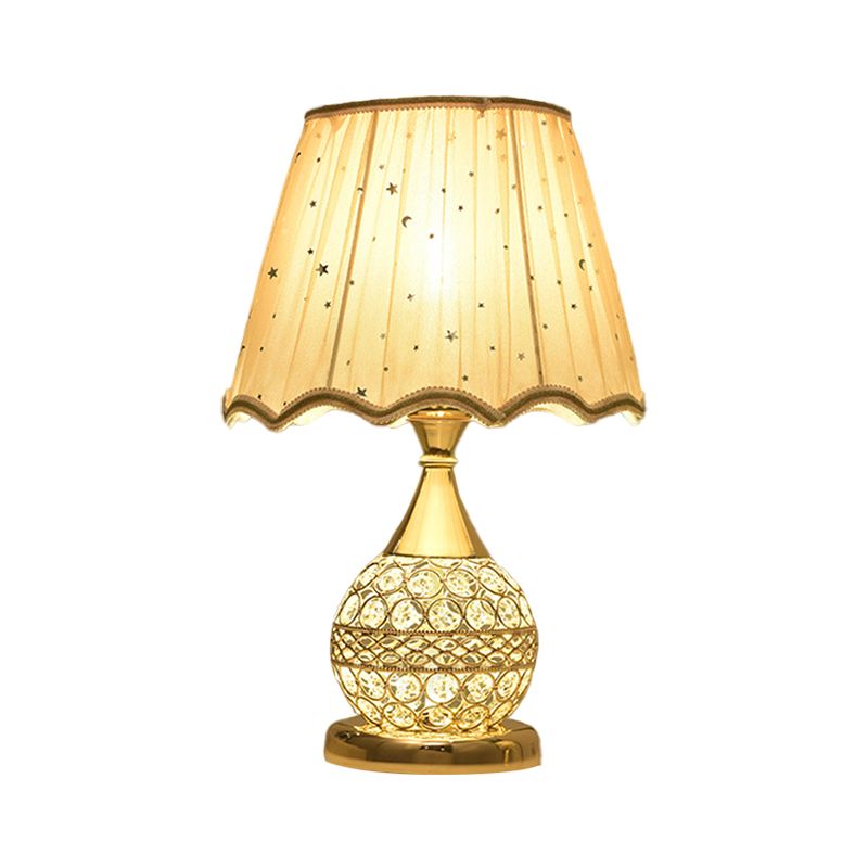 Crystal Embedded Gold Nightstand Lamp Sphere Framed 1 Bulb Traditional Table Light with Star-Patterned Shade