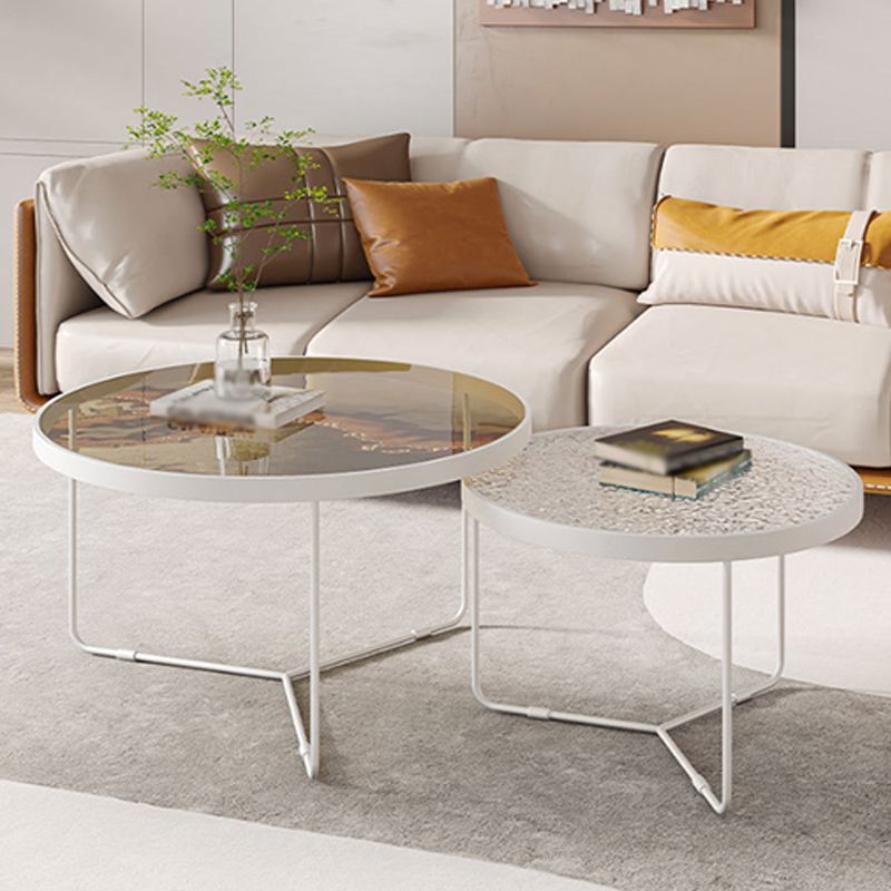 Trestle 2 Nesting Coffee Table Modern Tempered Glass 18'' Coffee Table Set