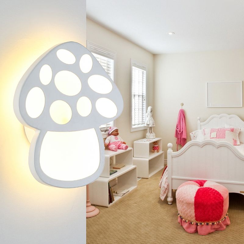 Kids Slim Mushroom Wall Light Acrylic White LED Wall Lamp for Foyer Bathroom
