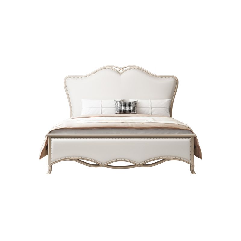 Glam Upholstered Headboard Bed Solid Wood Standard Bed Camelback