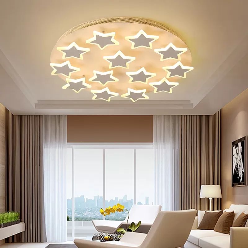 Acrylic Starry Ceiling Mount Light Romantic Flush Light in White Finish for Girls Bedroom