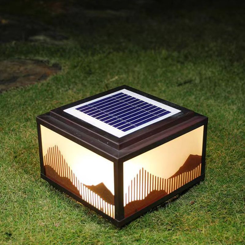 Rectangle Shape Metal Solar Pillar Lamp Modern 1 Light Outdoor Waterproof Light in Black