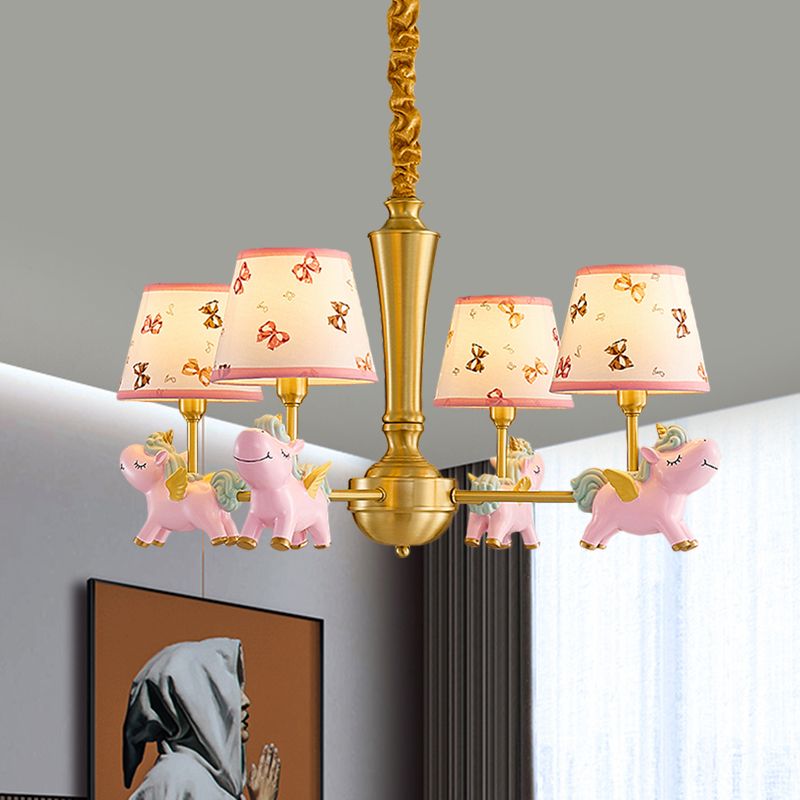 Conic Kids Room Plafond Plafonner tissu 4 Heads Cartoon Cartoon Drop Pendant avec Unicorn Deco en rose