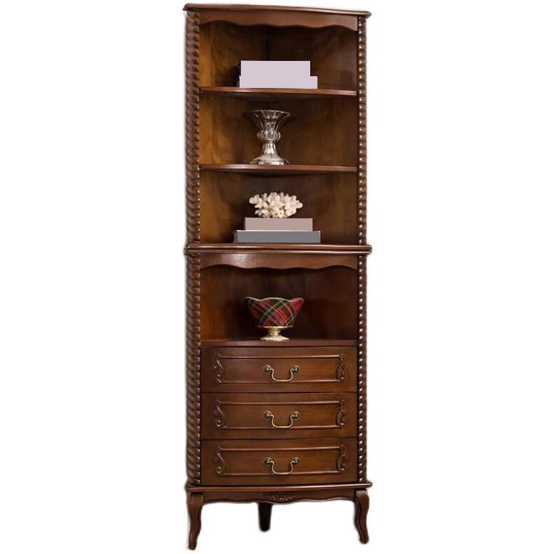 Contemporary Solid Wood Corner Chest, Brown Accent Chest with Shelves