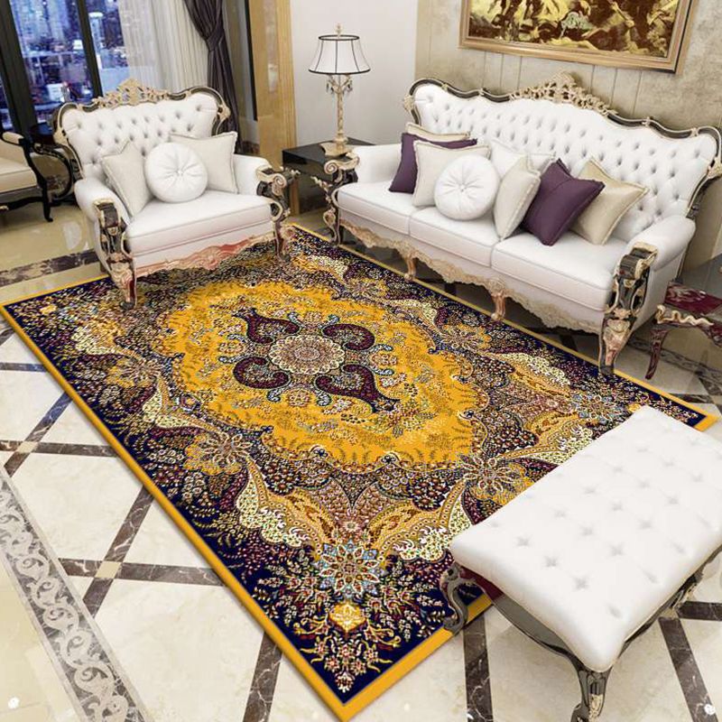 Brown Morocco Area Rug Polyester Tribal Pattern Area Carpet Anti-Slip Rug for Home Decoration