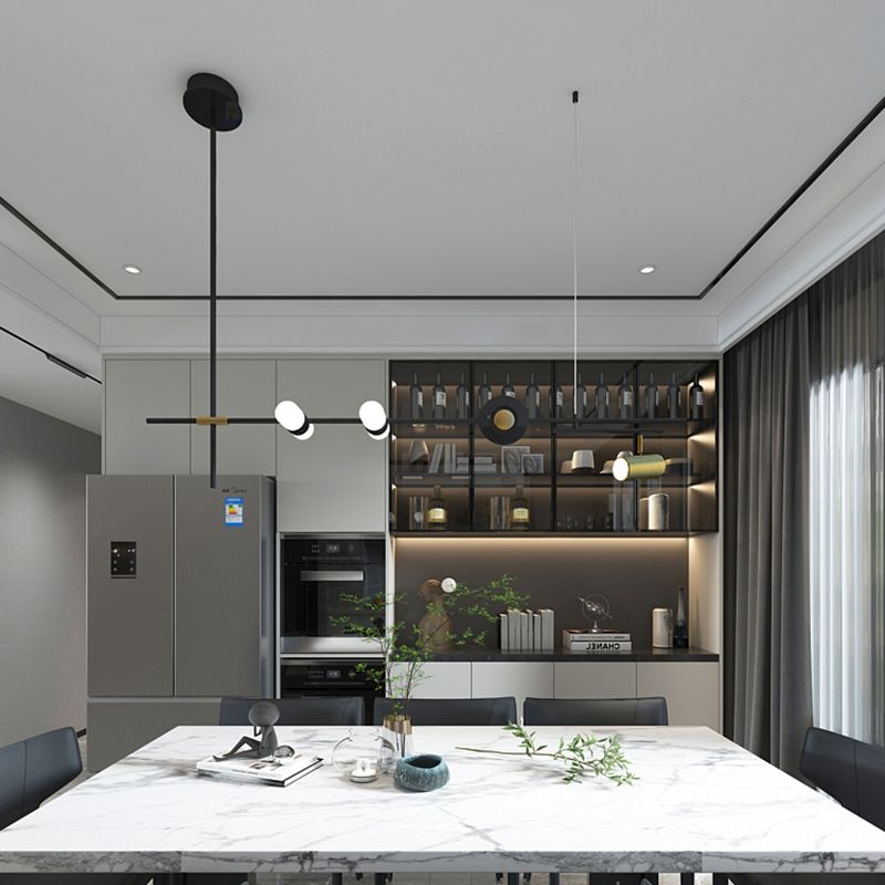 Luces colgantes de estilo contemporáneo de aluminio Fixtura de iluminación de isla lineal negra para comedor