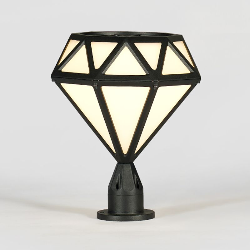 Contemporary Metal Pillar Lamp Diamond Shape Outdoor Waterproof Light with Plastic Shade