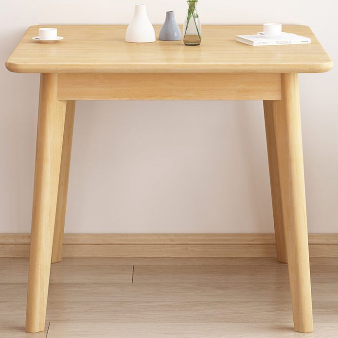 Square 4 Legs Industrial Dining Table Wood Color Fixed Table with Rubberwood Solid Wood