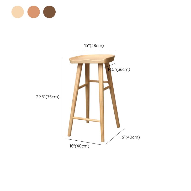 Modern Backless Counter Stool Wood Bar Stool with Pedal and Wooden Seat