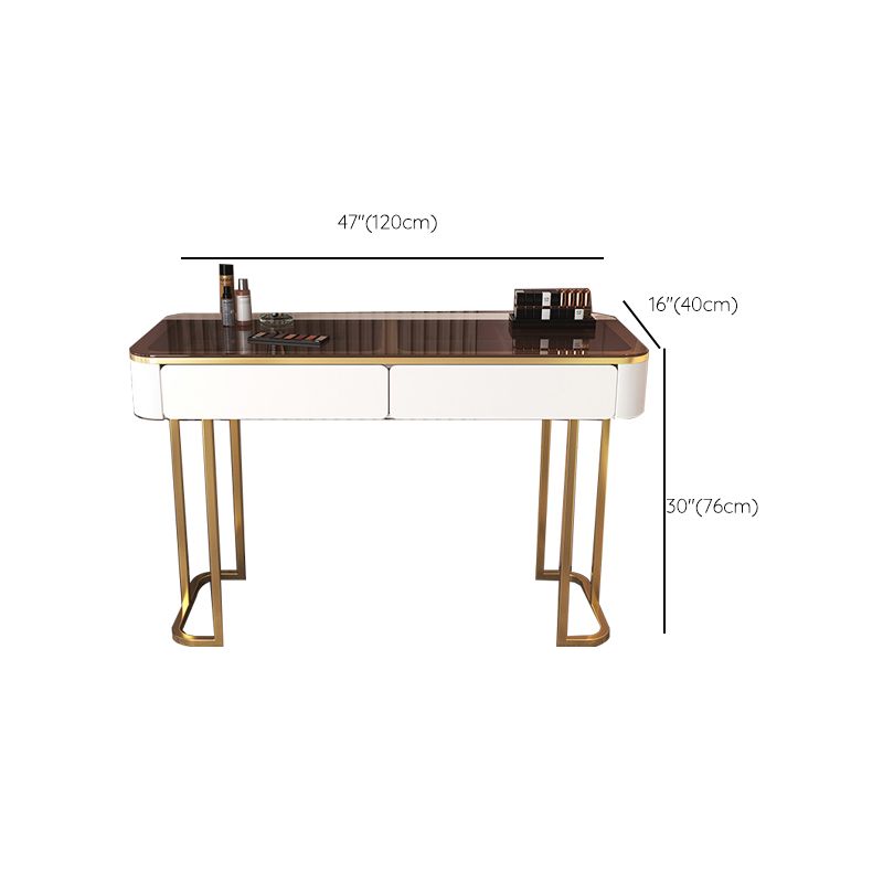 Glass Top Make-up Vanity Wood Dressing Table with  Storage Drawers