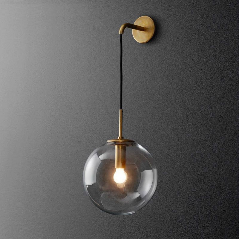Modern Artistic Hanging Wall Lamp Copper Globe Wall Light with Glass Shade